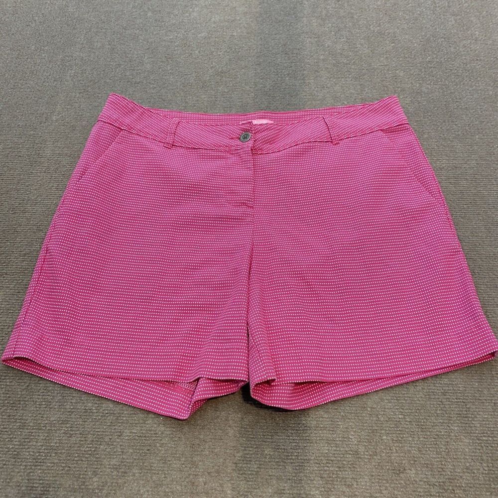 Isaac Mizrahi Womens Shorts 14 Pink Polka Dot Button Pockets Cotton Blend‎ Flat